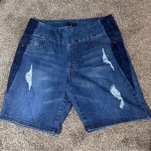 Classic Distressed Denim Bermuda Shorts - Blue